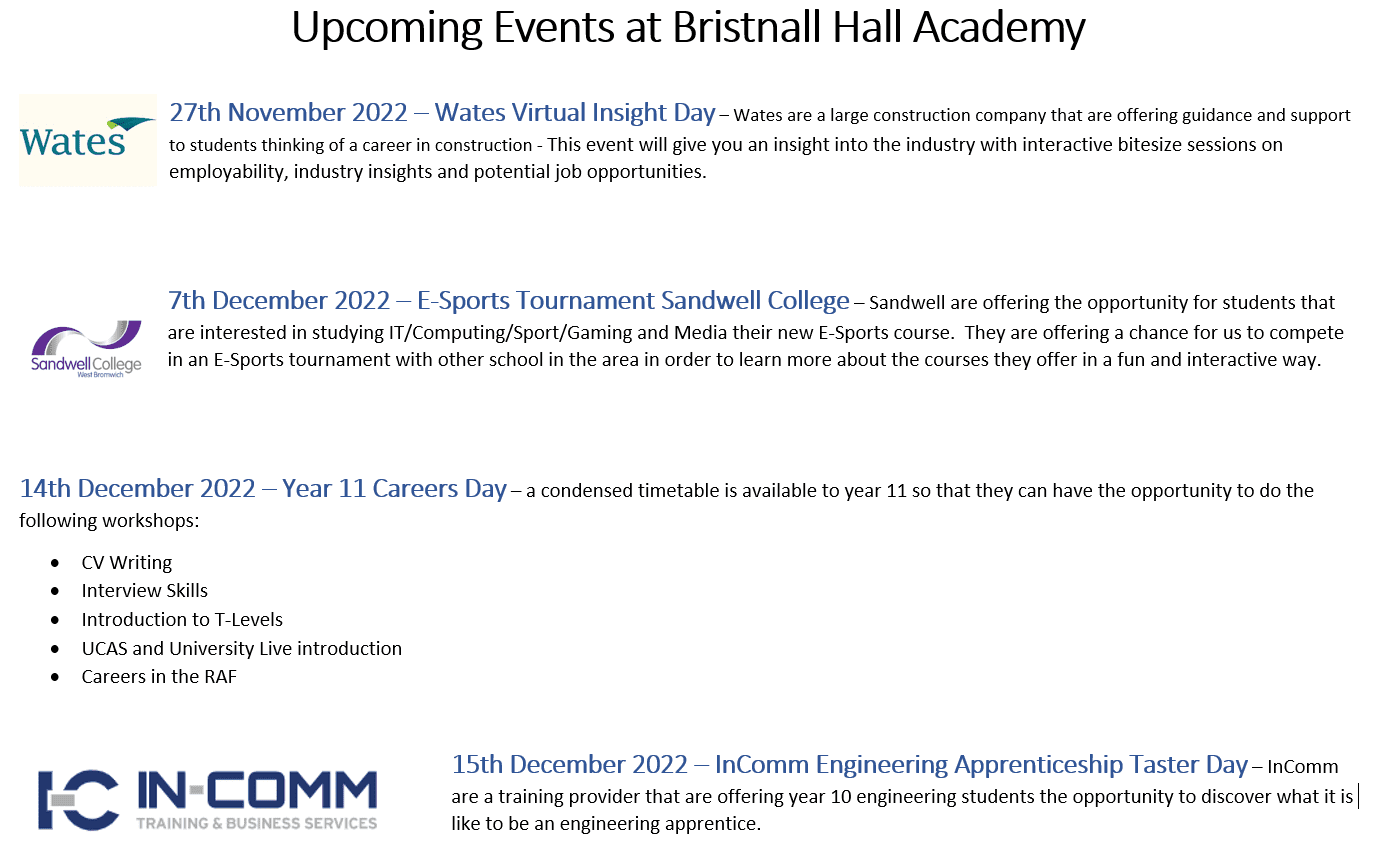 Past Events Bristnall Hall Academy